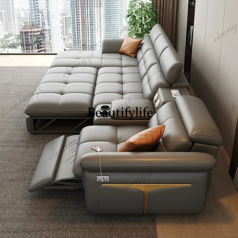 Modern Electric Recliner Sofa Bed with Adjustable Backrest, L-Shaped Multifunctional Italian Genuine Leather Sectional Couch
Modern Electric Recliner Sofa Bed with Adjustable Backrest, L-Shaped Multifunctional Italian Genuine Leather Sectional Couch