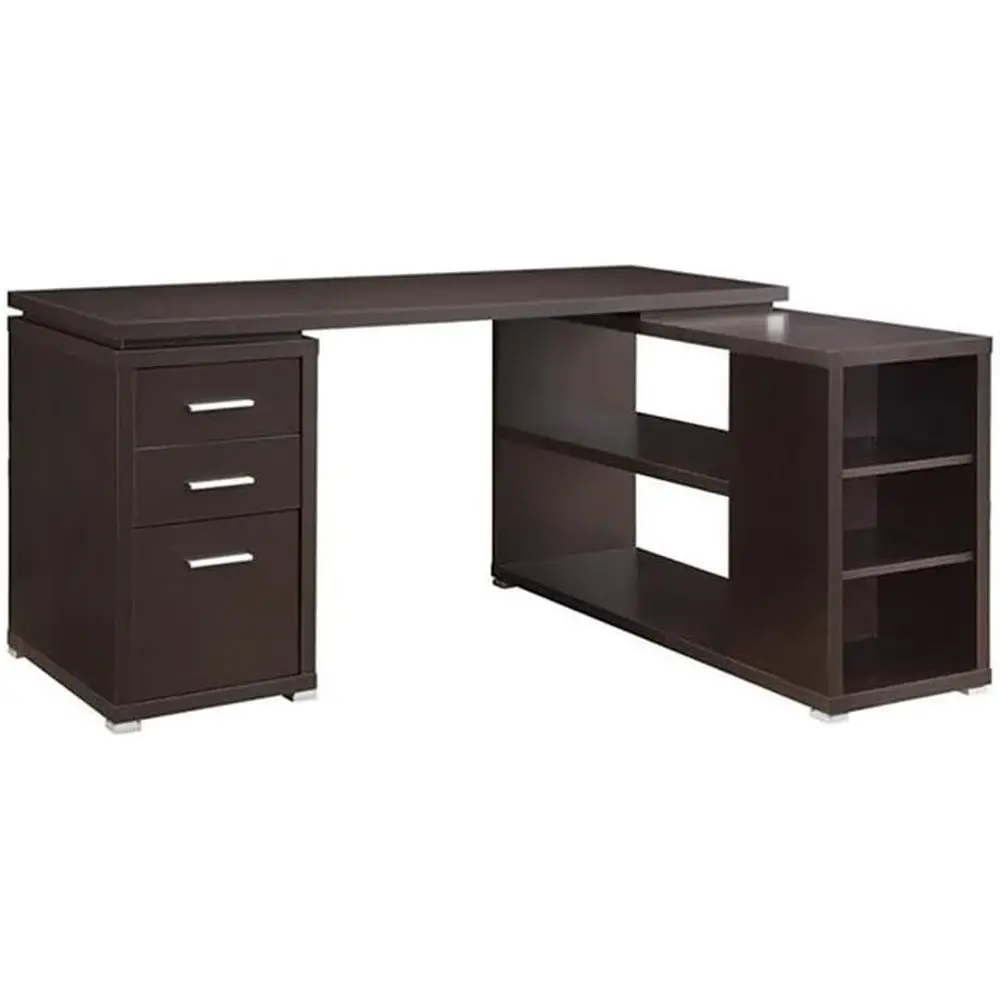 Contemporary L-Shaped Writing Desk, 60W x 47.25D x 29.5H, 3 Drawers, 5 Shelves, Reversible, Storage Cabinet
Contemporary L-Shaped Writing Desk, 60W x 47.25D x 29.5H, 3 Drawers, 5 Shelves, Reversible, Storage Cabinet