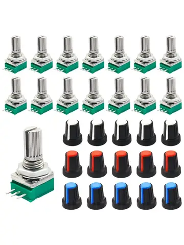 15 ชิ้น 3Pin RK097N-3-10K Single Linear Rotary Seal เครื่องขยายเสียง B10k โพเทนชิโอมิเตอร๋ 3 สีลูกบิดประเภท 10 พันโอห์ม Knurled Shaft