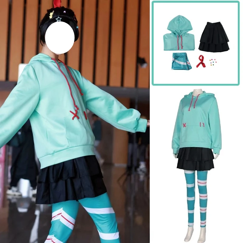 Anime Vanellope Cosplay Movie Costume Green Hoodie Skirt Uniform Full Set Comic Con Halloween Costumes for Women Girls
Anime Vanellope Cosplay Movie Costume Green Hoodie Skirt Uniform Full Set Comic Con Halloween Costumes for Women Girls