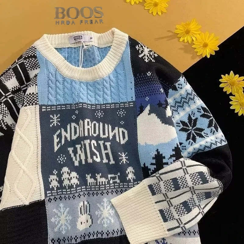 Осень/зима, новый японский ретро вязаный рождественский лоскутный кролик, свободный модный вязаный свитер большого размера для пар, свитер большого размера
Осень/зима, новый японский ретро вязаный рождественский лоскутный кролик, свободный модный вязаный свитер большого размера для пар, свитер большого размера