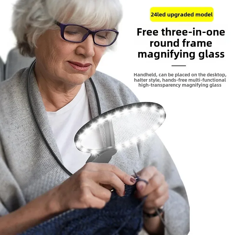 Round frame LED light charging magnifying glass neck type high definition 130mm large mirror reading bracket
Round frame LED light charging magnifying glass neck type high definition 130mm large mirror reading bracket
