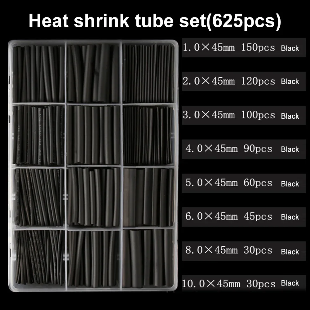 625pcs/lot Thermoresistant tube Shrink wrapping 2 1 Black heat shrink Sleeving set Wire Cable Polyolefin Wrap Tubing Insulation
625pcs/lot Thermoresistant tube Shrink wrapping 2 1 Black heat shrink Sleeving set Wire Cable Polyolefin Wrap Tubing Insulation