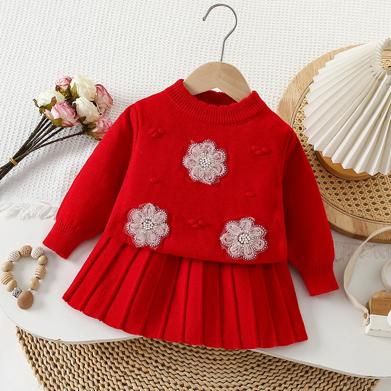 Christmas Suit Knitted Flower Long sleeved Baby Girl Round neck Clothes Sweet knitted sweater+Pleated Skirt Baby New Year Set
Christmas Suit Knitted Flower Long sleeved Baby Girl Round neck Clothes Sweet knitted sweater+Pleated Skirt Baby New Year Set