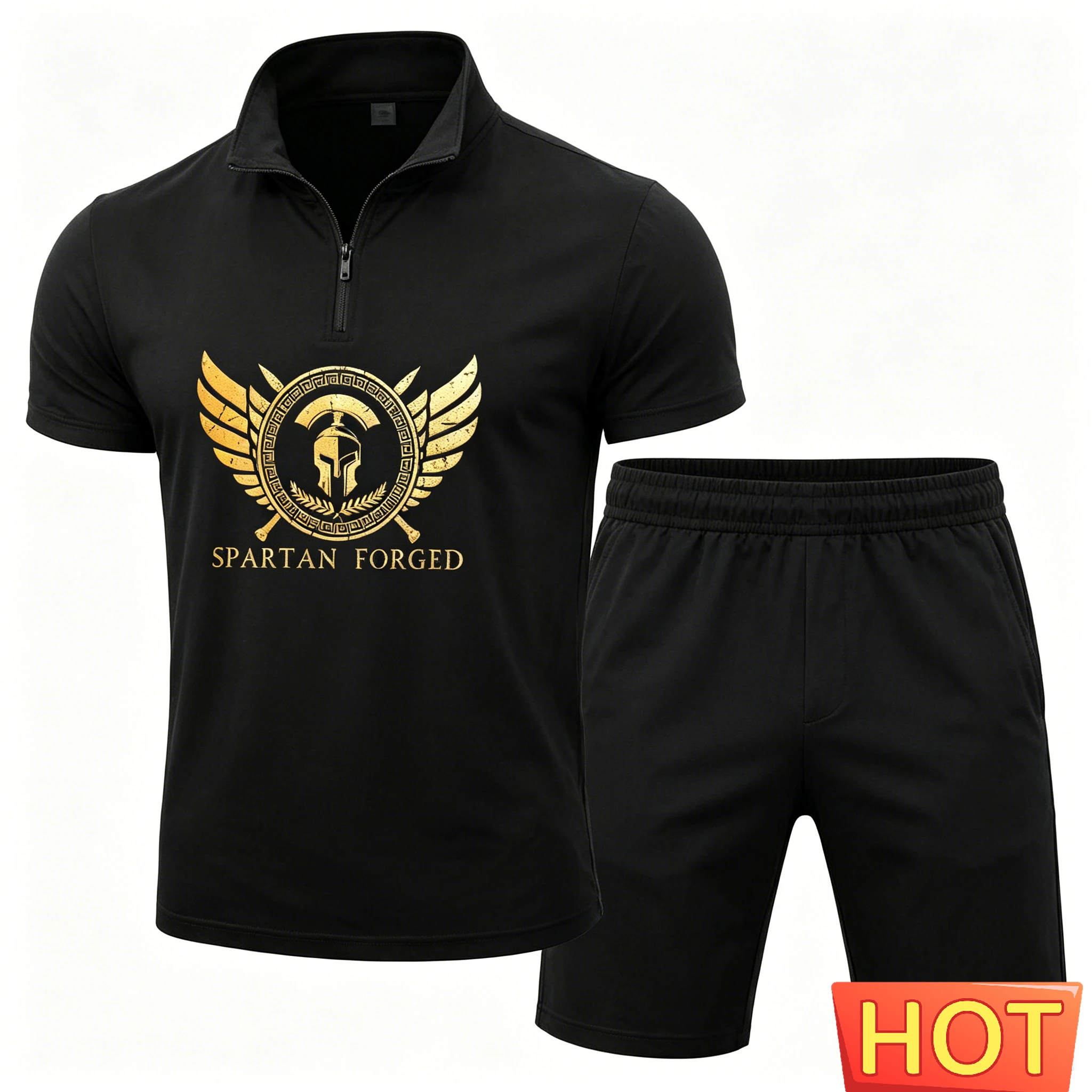 Fashion Men's Sweatshirt Set Spartan Warrior Pattern Zip Short Sleeve Polo Shirts Shorts 2 Piece Summer Casual Loose Sports Suit
Fashion Men's Sweatshirt Set Spartan Warrior Pattern Zip Short Sleeve Polo Shirts Shorts 2 Piece Summer Casual Loose Sports Suit
