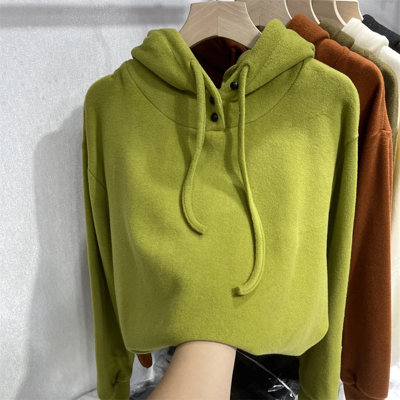Women's Double-sided Fleece Hoodie Thickened Loose Fit Warm Top Button Design European Style Autumn Winter New Arrival
Women's Double-sided Fleece Hoodie Thickened Loose Fit Warm Top Button Design European Style Autumn Winter New Arrival