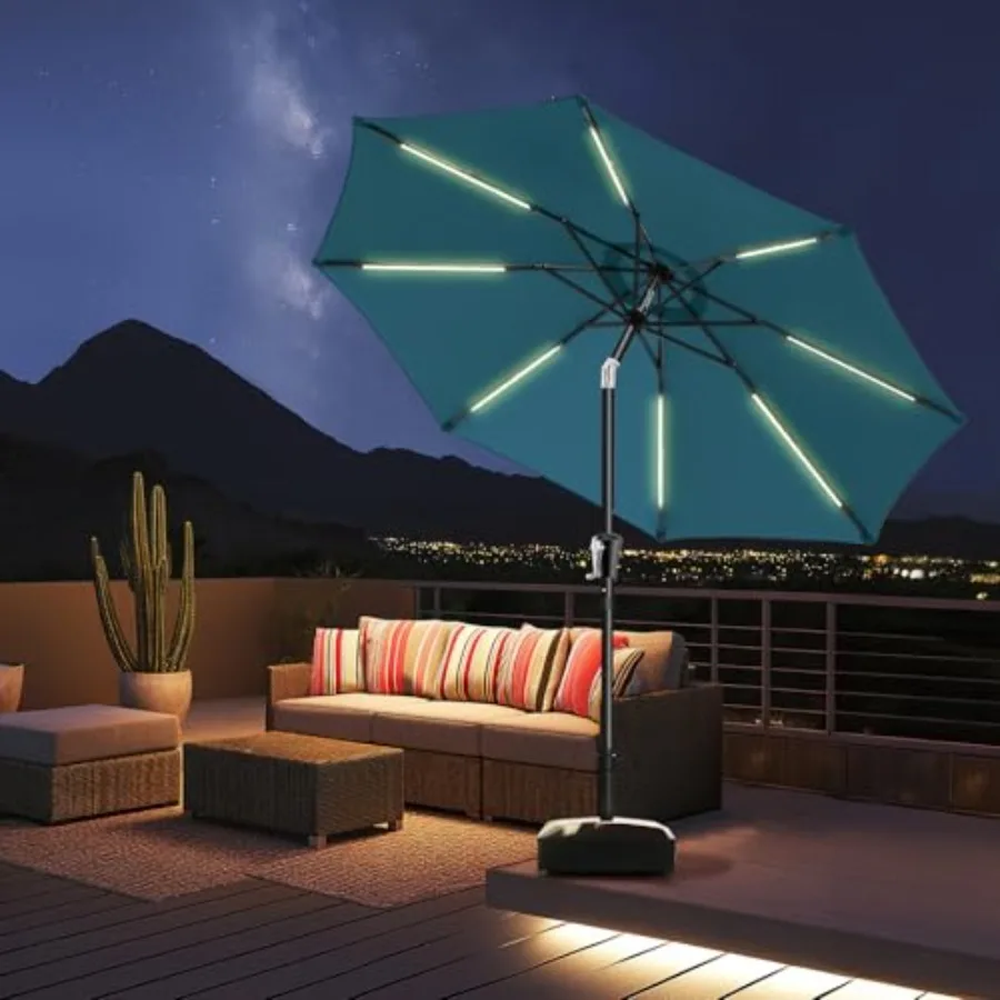 9ft Solar Patio Umbrella for outdoor pool deck and garden use polyester fabric in peacock blue UPF50+ UV protection with integr
9ft Solar Patio Umbrella for outdoor pool deck and garden use polyester fabric in peacock blue UPF50+ UV protection with integr