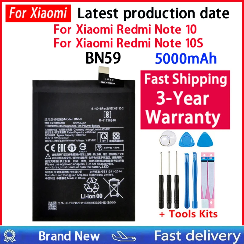 High Quality New BN59 5000mAh Battery For Xiaomi Redmi Note10 Note 10 10S Batteries Bateria Tools
High Quality New BN59 5000mAh Battery For Xiaomi Redmi Note10 Note 10 10S Batteries Bateria Tools