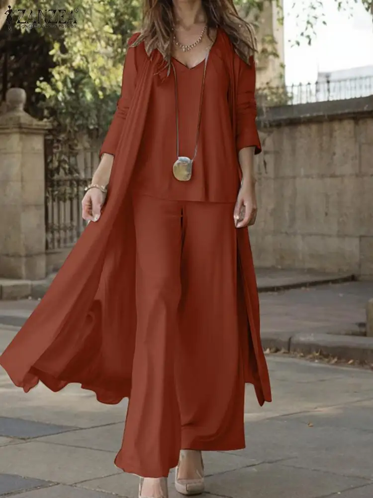 ZANZEA Women 3-Pieces Sets Holiday Solid Suits Fashion Tank Tops and Cardigans Wide Leg Trousers Casual Loose 3pcs Pant Sets
ZANZEA Women 3-Pieces Sets Holiday Solid Suits Fashion Tank Tops and Cardigans Wide Leg Trousers Casual Loose 3pcs Pant Sets