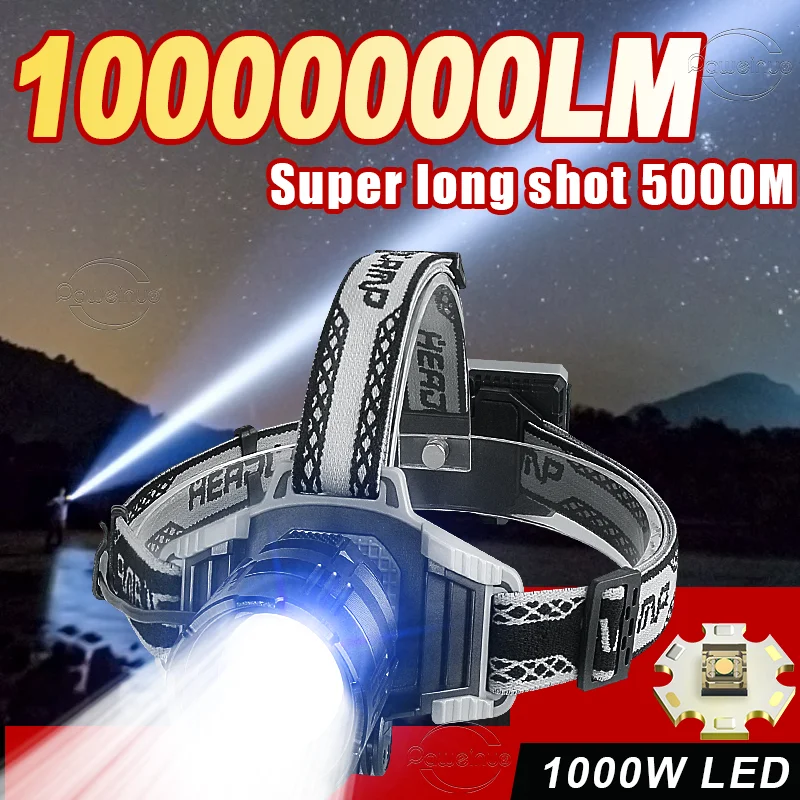 10000000LM Most Powerful Headlights 1000W LED Headlight 5000M Super Long Shot Headlamp Head Lantern For Ourdoor Camping Light
10000000LM Most Powerful Headlights 1000W LED Headlight 5000M Super Long Shot Headlamp Head Lantern For Ourdoor Camping Light
