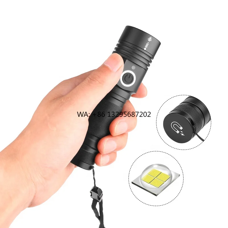 Portable 2000 Lumens Flashlight High Brightness Zoom Focus Flash Light Rechargeable Tail Magnet Powerful Torch for Camping
Portable 2000 Lumens Flashlight High Brightness Zoom Focus Flash Light Rechargeable Tail Magnet Powerful Torch for Camping