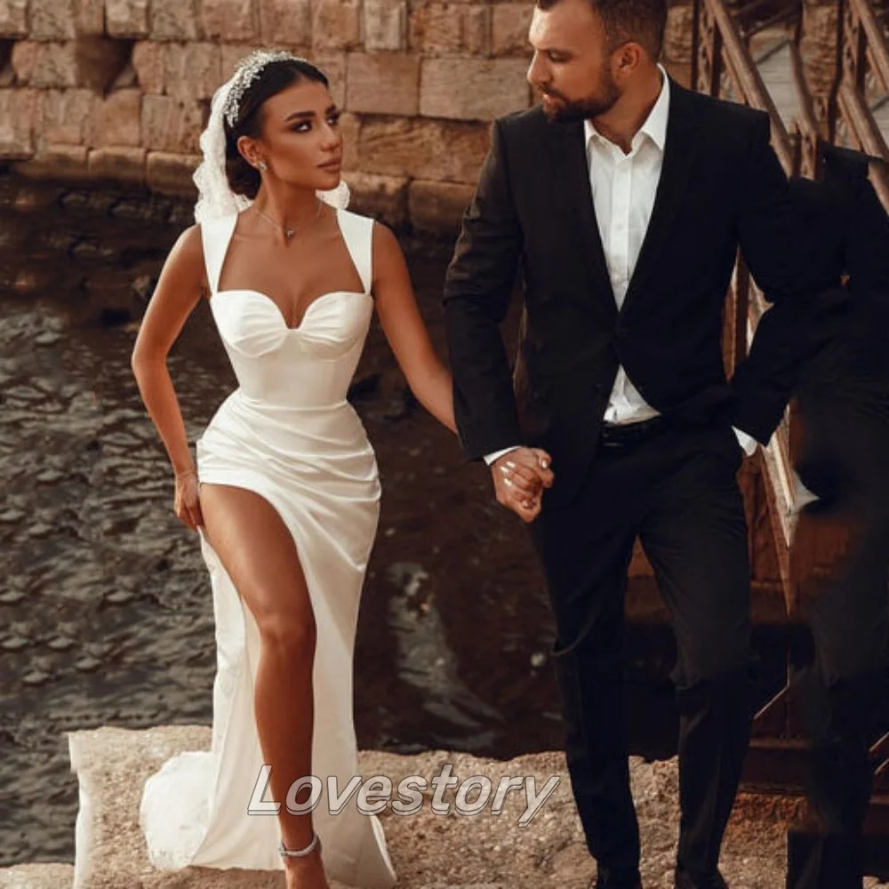 Sexy Simple Wedding Dresses Satin High Split Tank Bridal Dress Sweetheart Bridal Gowns New Arrival For Bride Custom Vestidos
Sexy Simple Wedding Dresses Satin High Split Tank Bridal Dress Sweetheart Bridal Gowns New Arrival For Bride Custom Vestidos