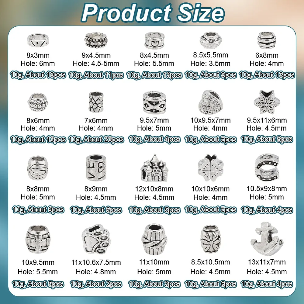 167Pcs 20 Style Style Alloy European Beads Large Hole Beads Mixed Shapes Silver 6~13x7~11x3~11mm hole: 4~6mm
167Pcs 20 Style Style Alloy European Beads Large Hole Beads Mixed Shapes Silver 6~13x7~11x3~11mm hole: 4~6mm