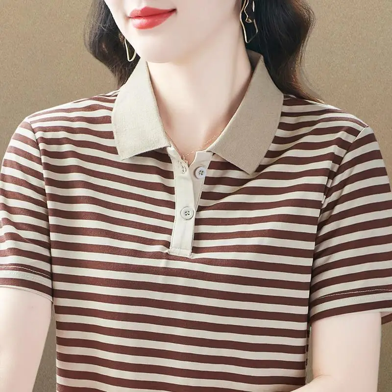 T-shirt Female Summer 2023 New Collar Stripe Short Sleeve Korean Fashion Slim Top POLO Shirt Female Polos Mujer
T-shirt Female Summer 2023 New Collar Stripe Short Sleeve Korean Fashion Slim Top POLO Shirt Female Polos Mujer