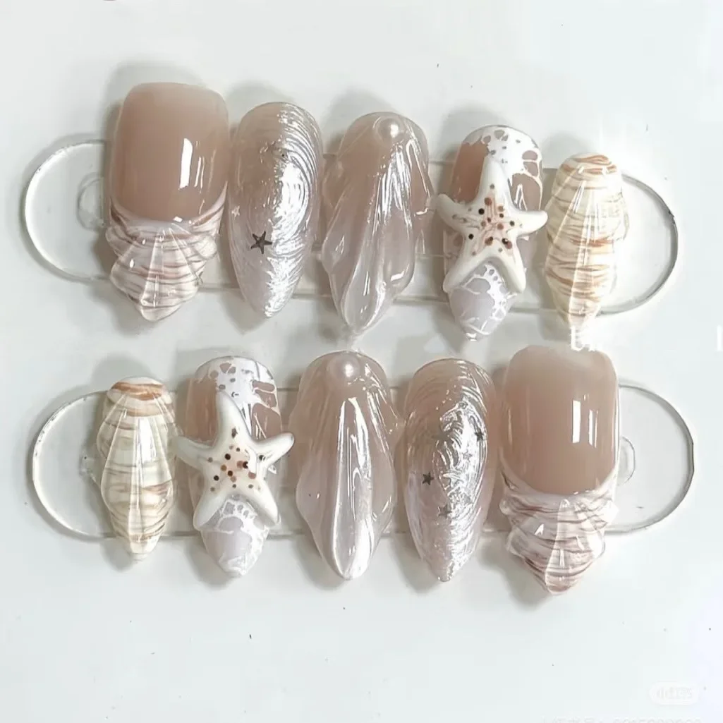 10pcs Almond Shaped Press-on Nails Set with 3D Dimensional Starfish Pearl Shell Mixed Color System False Nails for Women/Girls
10pcs Almond Shaped Press-on Nails Set with 3D Dimensional Starfish Pearl Shell Mixed Color System False Nails for Women/Girls