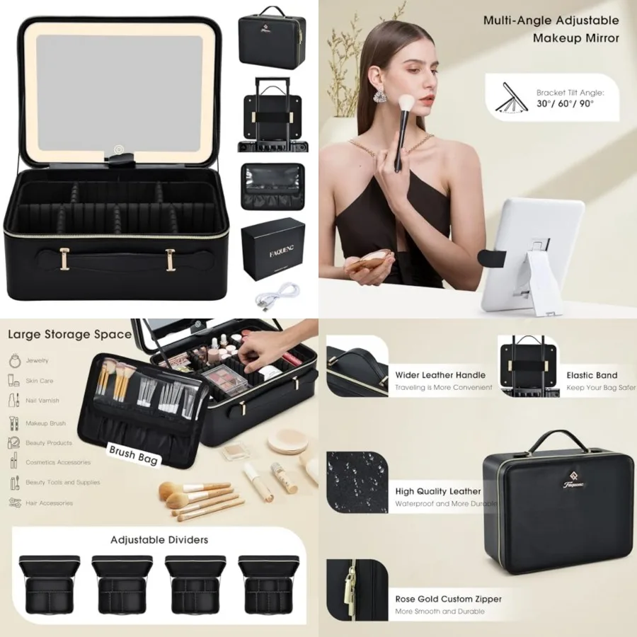 Extra Large Makeup Bag with LED Lighted Mirror Leather Cosmetic Train Case Light up Mirror Portable Makeup Artist Storage Bag w
Extra Large Makeup Bag with LED Lighted Mirror Leather Cosmetic Train Case Light up Mirror Portable Makeup Artist Storage Bag w