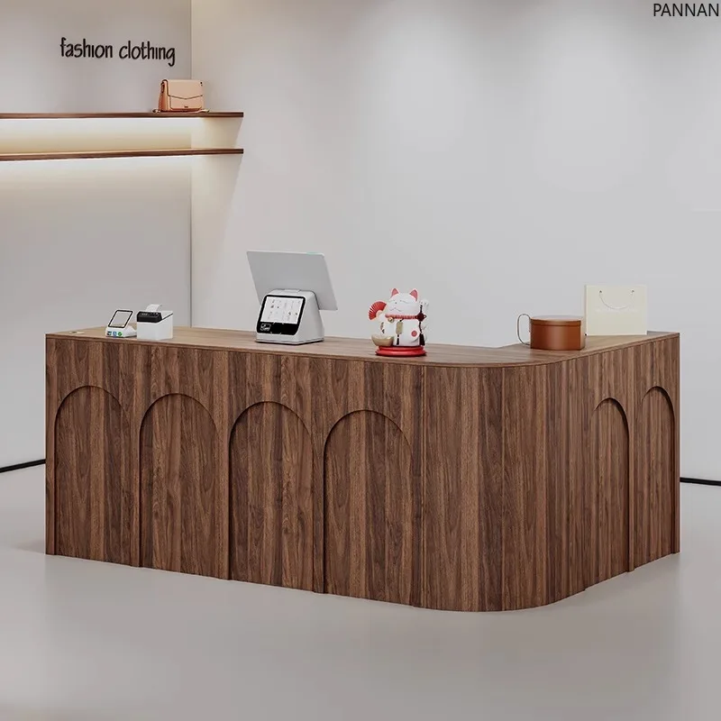 Solid wood L-shaped corner checkout page store bar counter small front desk cash register
Solid wood L-shaped corner checkout page store bar counter small front desk cash register