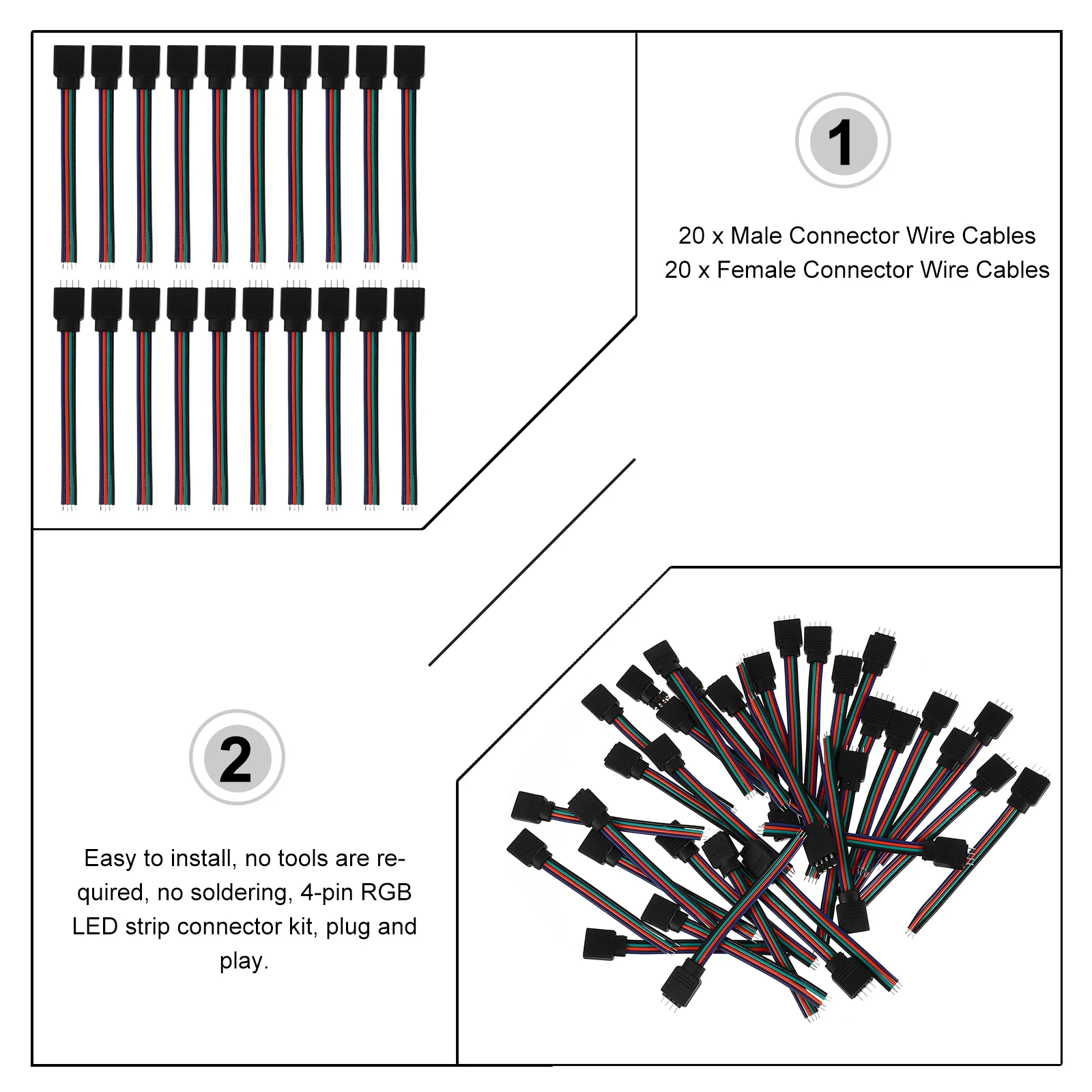 40pcs RGB Strip Connector Wire Cable Female Male Adapter Connector For Led Strip Solderless Easy Install ABS Lighting
40pcs RGB Strip Connector Wire Cable Female Male Adapter Connector For Led Strip Solderless Easy Install ABS Lighting