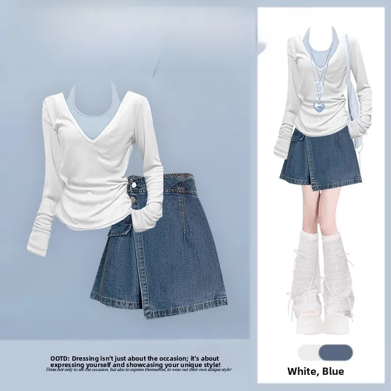 Faionable Women's Spring 2026 Tee-Piece Set Long Sve irt Overalls Denim Skirt High Waist orts Seasonal Wear
Faionable Women's Spring 2026 Tee-Piece Set Long Sve irt Overalls Denim Skirt High Waist orts Seasonal Wear