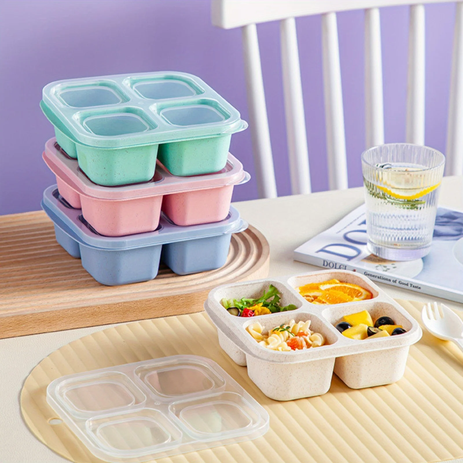 1pc Lunch Box, Portable Wheat Straw Bento Box, Four Grid Transparent Cover Snack Plate Dried Fruit Box, Fresh Snack Dish Box, Fo
1pc Lunch Box, Portable Wheat Straw Bento Box, Four Grid Transparent Cover Snack Plate Dried Fruit Box, Fresh Snack Dish Box, Fo