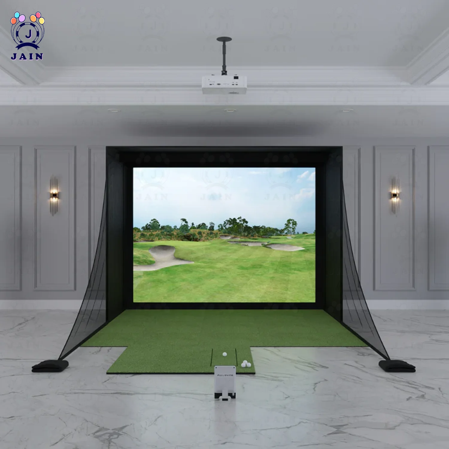 Golf Simulator Enclosure with Impact Screen Aluminum Frame and Hitting Net Enclosed Display Screen for for Indoor Golf Training
Golf Simulator Enclosure with Impact Screen Aluminum Frame and Hitting Net Enclosed Display Screen for for Indoor Golf Training