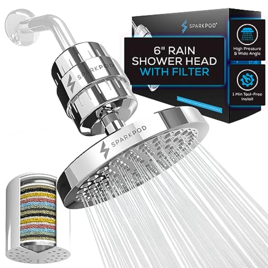 Luxury filtered shower head set for home use, polished chrome, red, 23-stage filtration reduces chlorine and heavy metals with
Luxury filtered shower head set for home use, polished chrome, red, 23-stage filtration reduces chlorine and heavy metals with