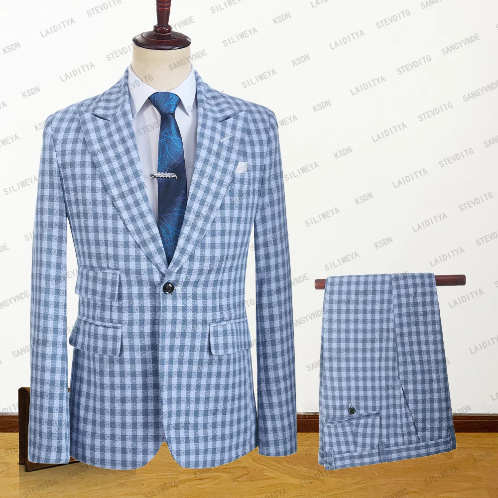 2023 New Costume Homme Popular Clothing Linen Men Suit Blue Reto Classic Plaid Groomsmen Slim Fit Tuxedo 2 Pcs Set Jacket+Pants
2023 New Costume Homme Popular Clothing Linen Men Suit Blue Reto Classic Plaid Groomsmen Slim Fit Tuxedo 2 Pcs Set Jacket+Pants