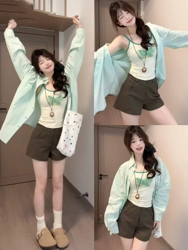 Мятная женская легкая свободная рубашка с длинным рукавом, весна 2026, универсальная верхняя одежда, кардиган с открытым воротником
Мятная женская легкая свободная рубашка с длинным рукавом, весна 2026, универсальная верхняя одежда, кардиган с открытым воротником