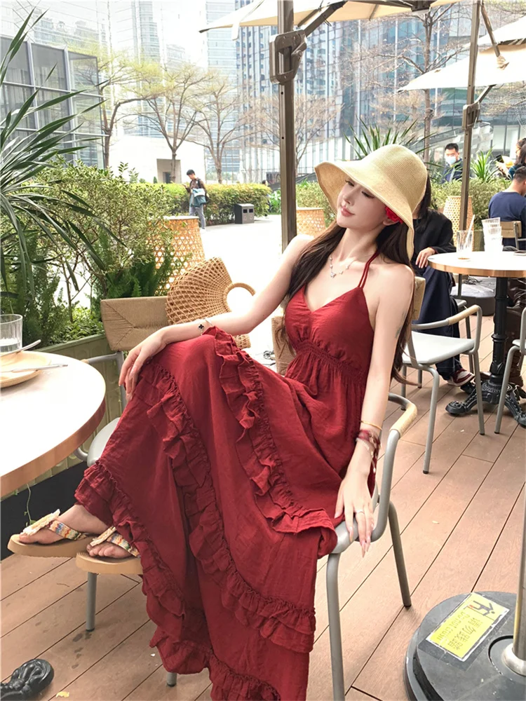 Retro V-neck Burgundy Beach Dress for Women Summer 2025 New Sexy Empire Backless Vacation Dress A-line Long Loose Cake Dresses
Retro V-neck Burgundy Beach Dress for Women Summer 2025 New Sexy Empire Backless Vacation Dress A-line Long Loose Cake Dresses