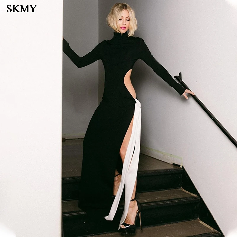 SKMY High Neck Long Sleeved Sexy Split Color Tie, Fashionable And Sexy Exposed Waist Dress, Long Dresses
SKMY High Neck Long Sleeved Sexy Split Color Tie, Fashionable And Sexy Exposed Waist Dress, Long Dresses