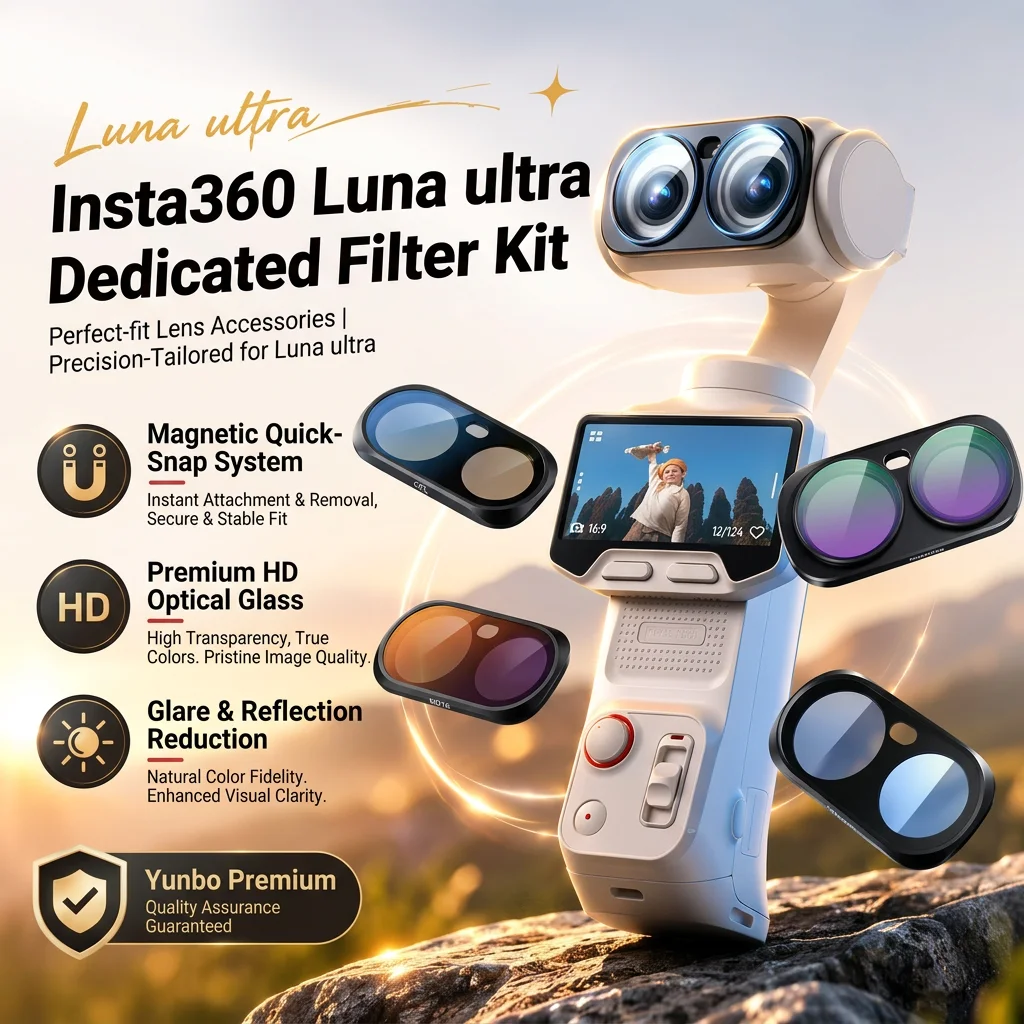 4-Piece Filter Set For Insta360 Luna Ultra, Magnetic Dual-Lock Design, Adjustable ND2-32 + CPL 3-in-1 & 4-Piece Comb
4-Piece Filter Set For Insta360 Luna Ultra, Magnetic Dual-Lock Design, Adjustable ND2-32 + CPL 3-in-1 & 4-Piece Comb