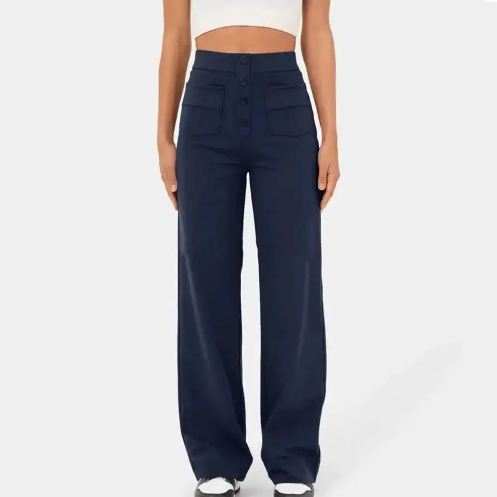 Women Pants Stylish High Waist Wide Leg Women's Pants with Button Closure Elastic Pockets Solid Color Trousers for Ladies
Women Pants Stylish High Waist Wide Leg Women's Pants with Button Closure Elastic Pockets Solid Color Trousers for Ladies