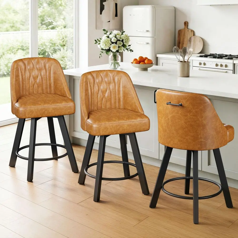 Swivel Bar Stools with Backs, 26 Inches Counter Height Bar Stools Set of 3, PU Leather Upholstered Counter Barstools with Metal
Swivel Bar Stools with Backs, 26 Inches Counter Height Bar Stools Set of 3, PU Leather Upholstered Counter Barstools with Metal