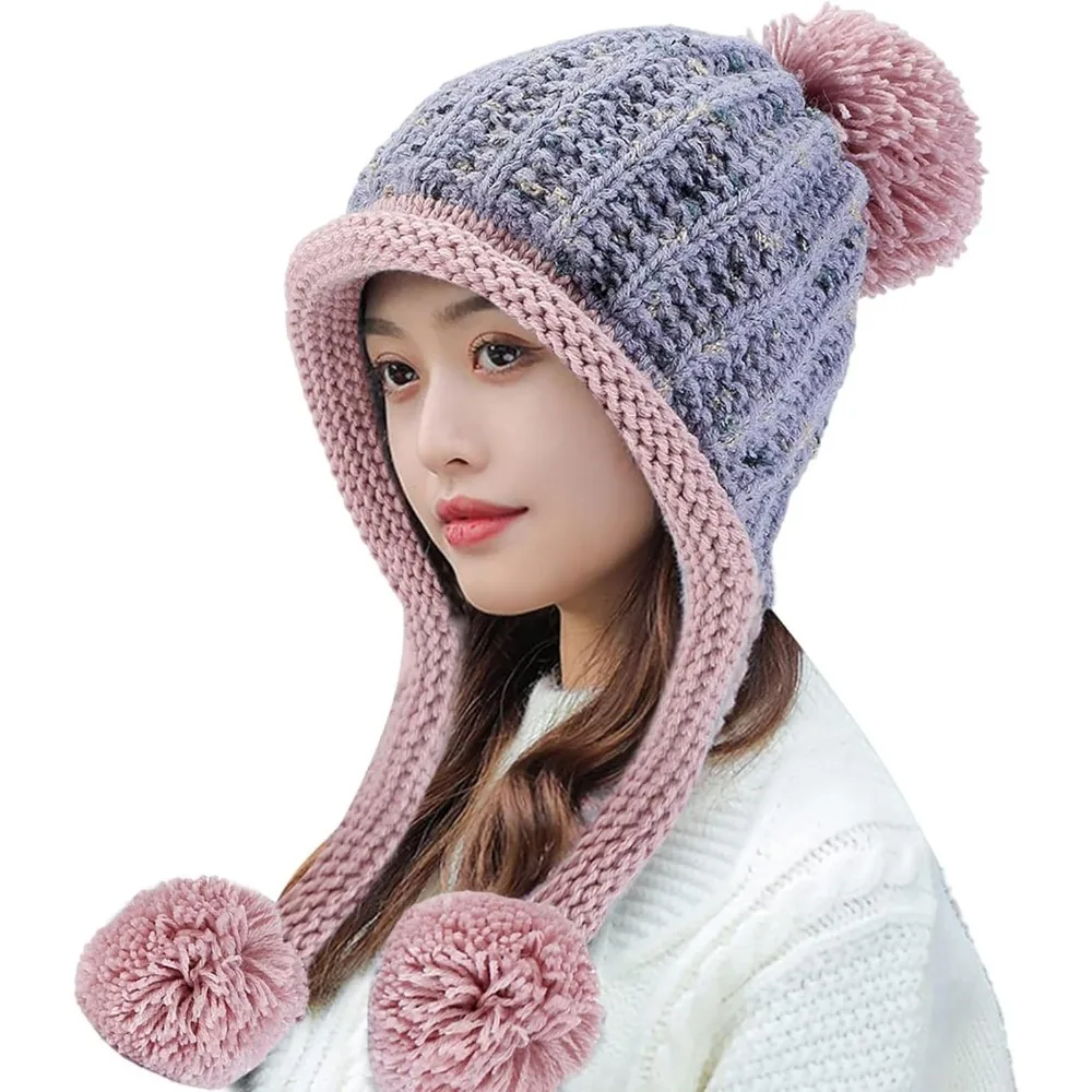 Women Winter Peruvian Cover Ears Beanie Hat Ear Flaps Sherpa Ski Snow Hats Knit Fleece Lined 3 Pom Pom
Women Winter Peruvian Cover Ears Beanie Hat Ear Flaps Sherpa Ski Snow Hats Knit Fleece Lined 3 Pom Pom