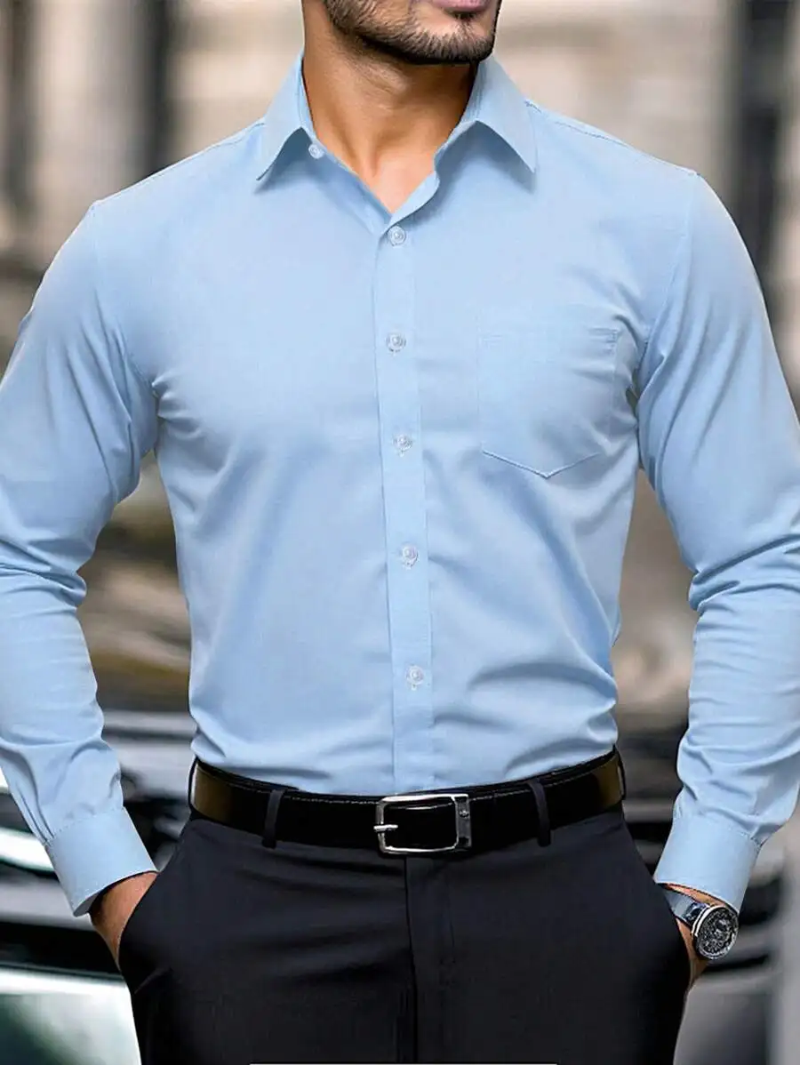 Mens Solid Color Long Sleeve Button Front Business Casual Shirt
Mens Solid Color Long Sleeve Button Front Business Casual Shirt