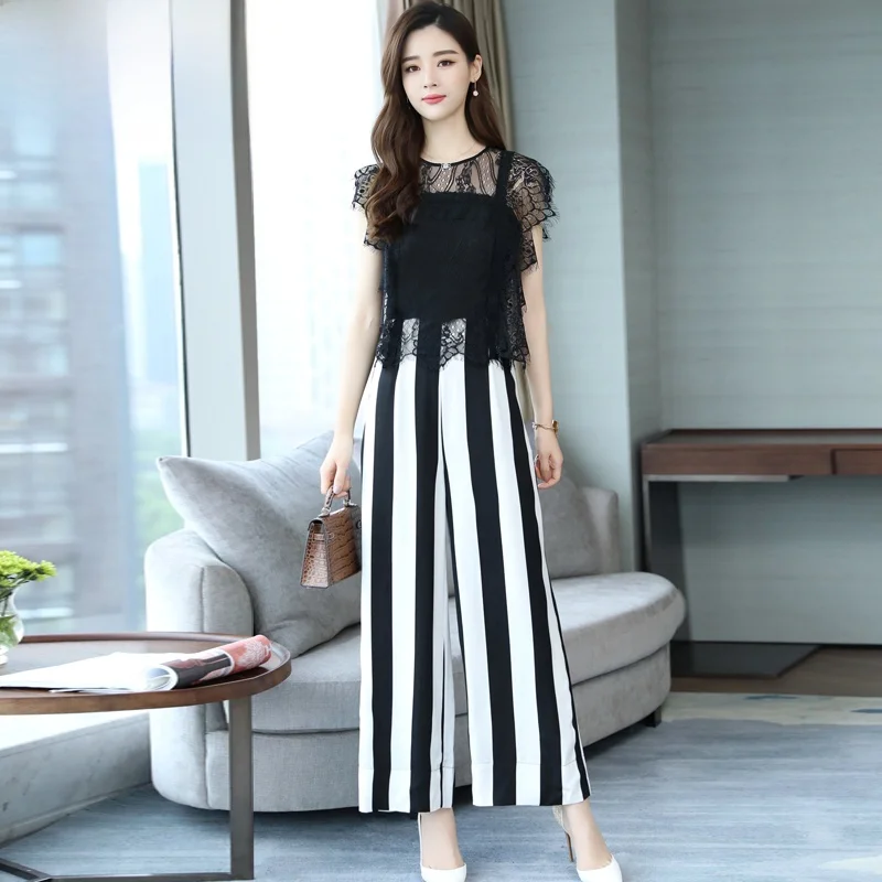 Faionable Korean Sle Striped Chiffon Pants Women's High Waist Slimming Lace Wide Leg Dr Pants Casual Wear
Faionable Korean Sle Striped Chiffon Pants Women's High Waist Slimming Lace Wide Leg Dr Pants Casual Wear