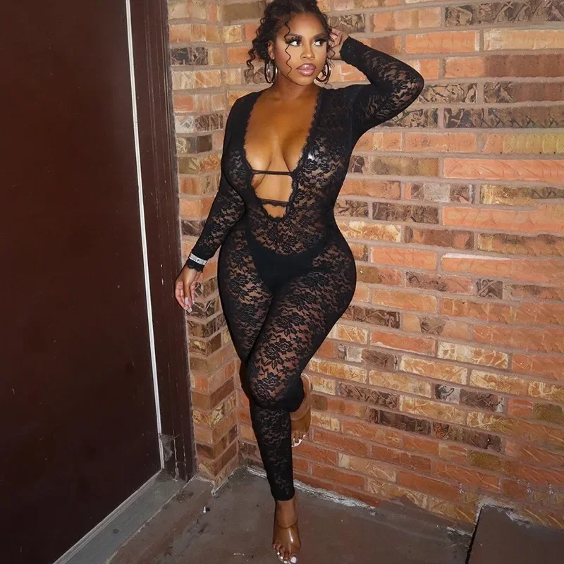 KEXU Sexy Lace See Through Women’s Jumpsuits 2025 Spring Long Sleeve V-Neck Night Club Party Sexy One Piece Street Outfits
KEXU Sexy Lace See Through Women’s Jumpsuits 2025 Spring Long Sleeve V-Neck Night Club Party Sexy One Piece Street Outfits