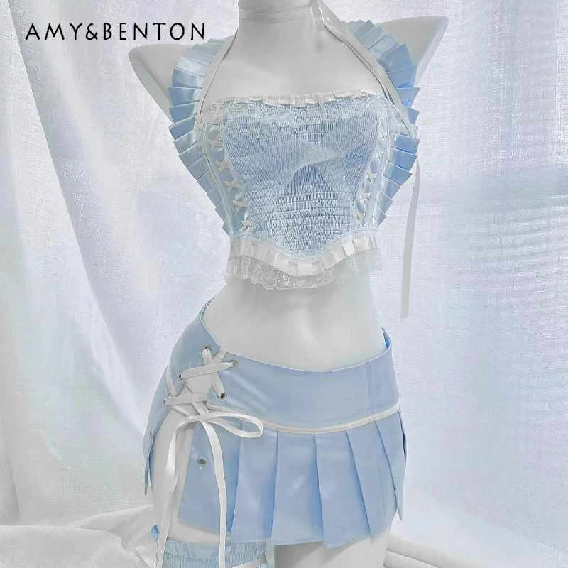 Original 2D Blue Cute Lace-up Bow Splicing Sleeveless Top 2025 New Sexy Hip-wrapped Pleated Skirt Hot Girl Skirts Suit Ladies
Original 2D Blue Cute Lace-up Bow Splicing Sleeveless Top 2025 New Sexy Hip-wrapped Pleated Skirt Hot Girl Skirts Suit Ladies