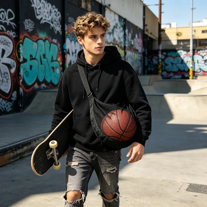 Crossbody Carrier Size 7 Basketball Bag Anti-Tear Mesh Single Ball Bag Basketball Soccer Volleyball with Adjustable Strap Zipper
Crossbody Carrier Size 7 Basketball Bag Anti-Tear Mesh Single Ball Bag Basketball Soccer Volleyball with Adjustable Strap Zipper