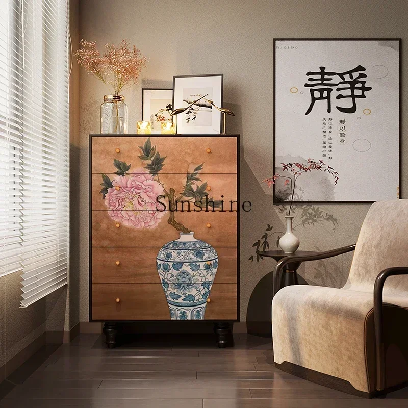 New Chinese painted peony solid wood chest of drawers multi-functional chest of drawers
New Chinese painted peony solid wood chest of drawers multi-functional chest of drawers