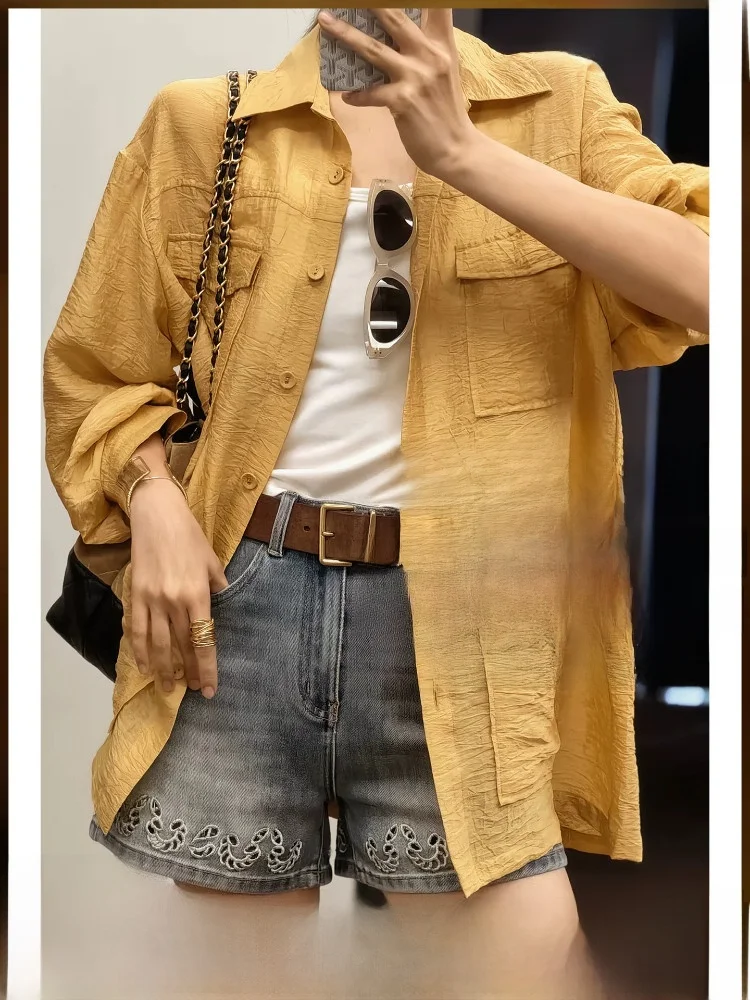 MeiYang Blue Water Bay No.6 Shirt Long Sleeve Wave Wrinkle Linen Rayon Women's Casual Loose Fit Button up Neck Pure Color
MeiYang Blue Water Bay No.6 Shirt Long Sleeve Wave Wrinkle Linen Rayon Women's Casual Loose Fit Button up Neck Pure Color