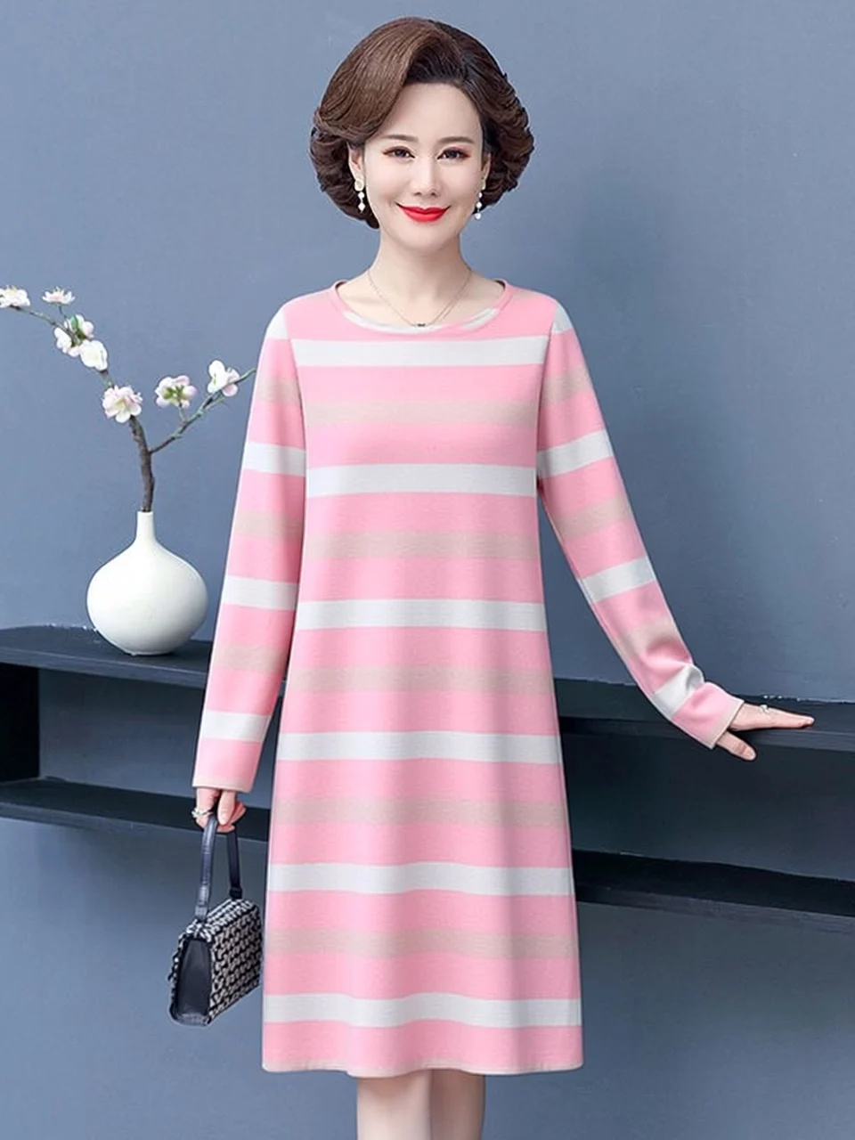 Casual Comfortable Long Sleeve Striped Dress Women's Midi Slimming Elegant Mommy Clothes plus Size Polyester Fiber round Neck
Casual Comfortable Long Sleeve Striped Dress Women's Midi Slimming Elegant Mommy Clothes plus Size Polyester Fiber round Neck