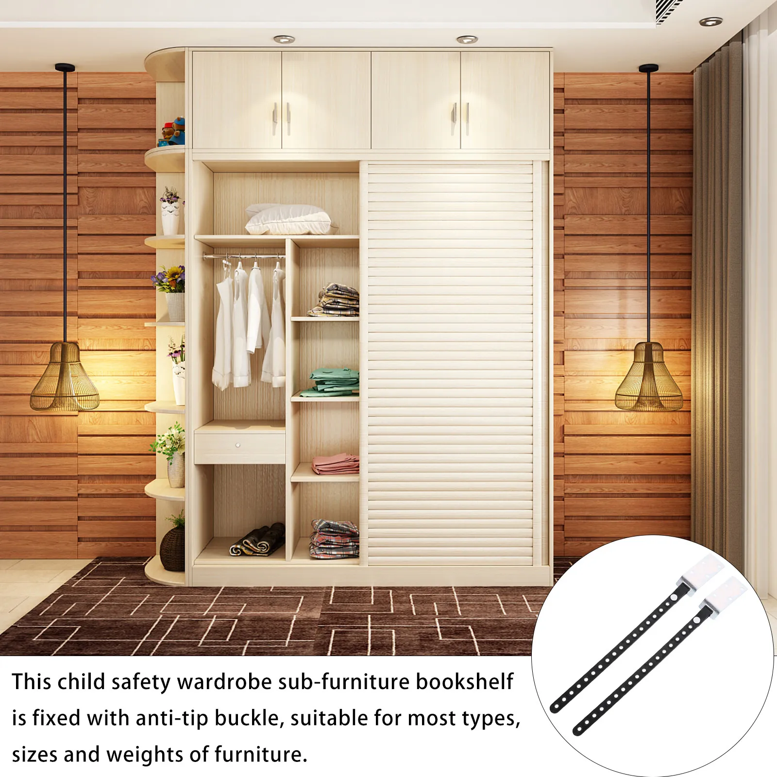 Комплект из 2 шт. регулируемых ремней безопасности для детской мебели: антискользящие крепления к стене для стеллажей, книжных полок, комодов
Комплект из 2 шт. регулируемых ремней безопасности для детской мебели: антискользящие крепления к стене для стеллажей, книжных полок, комодов