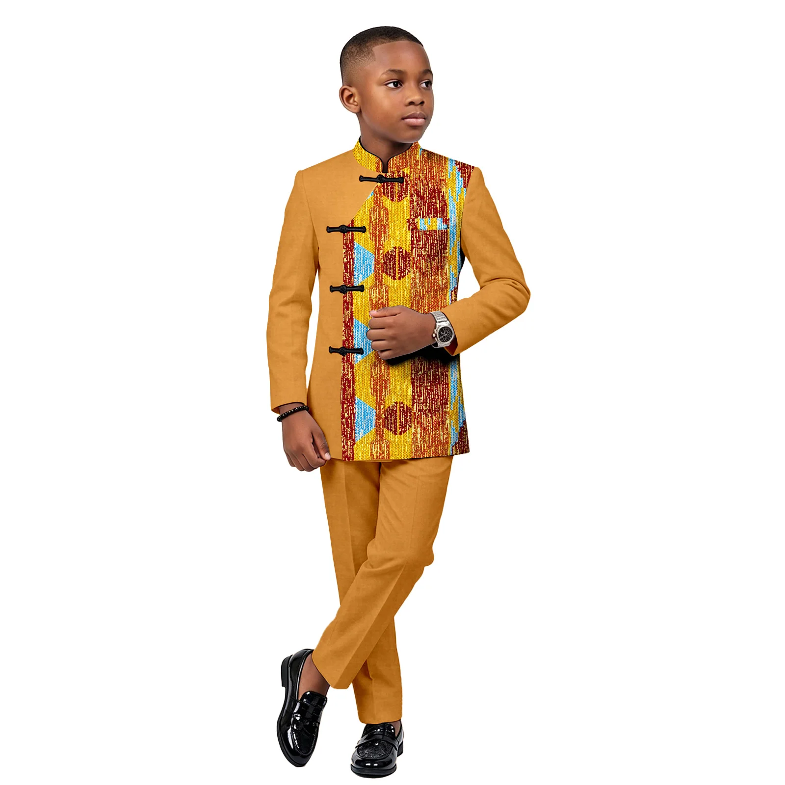 African Boys Kente Print 2-Piece Formal Suit Ankara Color Block Mandarin Collar Jacket Pants Outfit For Wedding
African Boys Kente Print 2-Piece Formal Suit Ankara Color Block Mandarin Collar Jacket Pants Outfit For Wedding
