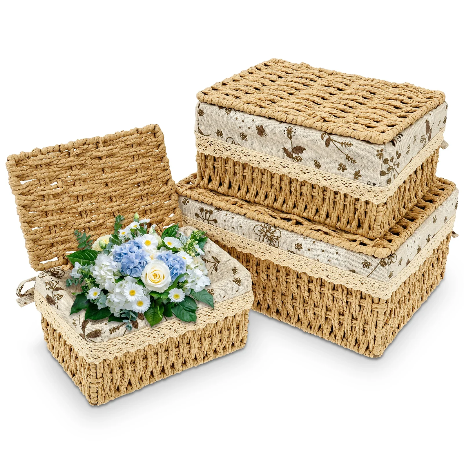 3Pcs Bohemian Imitation Rattan Storage Basket Rattan Woven Organizer Bin with Lid for Desktop Clothes & Sundries Organization
3Pcs Bohemian Imitation Rattan Storage Basket Rattan Woven Organizer Bin with Lid for Desktop Clothes & Sundries Organization