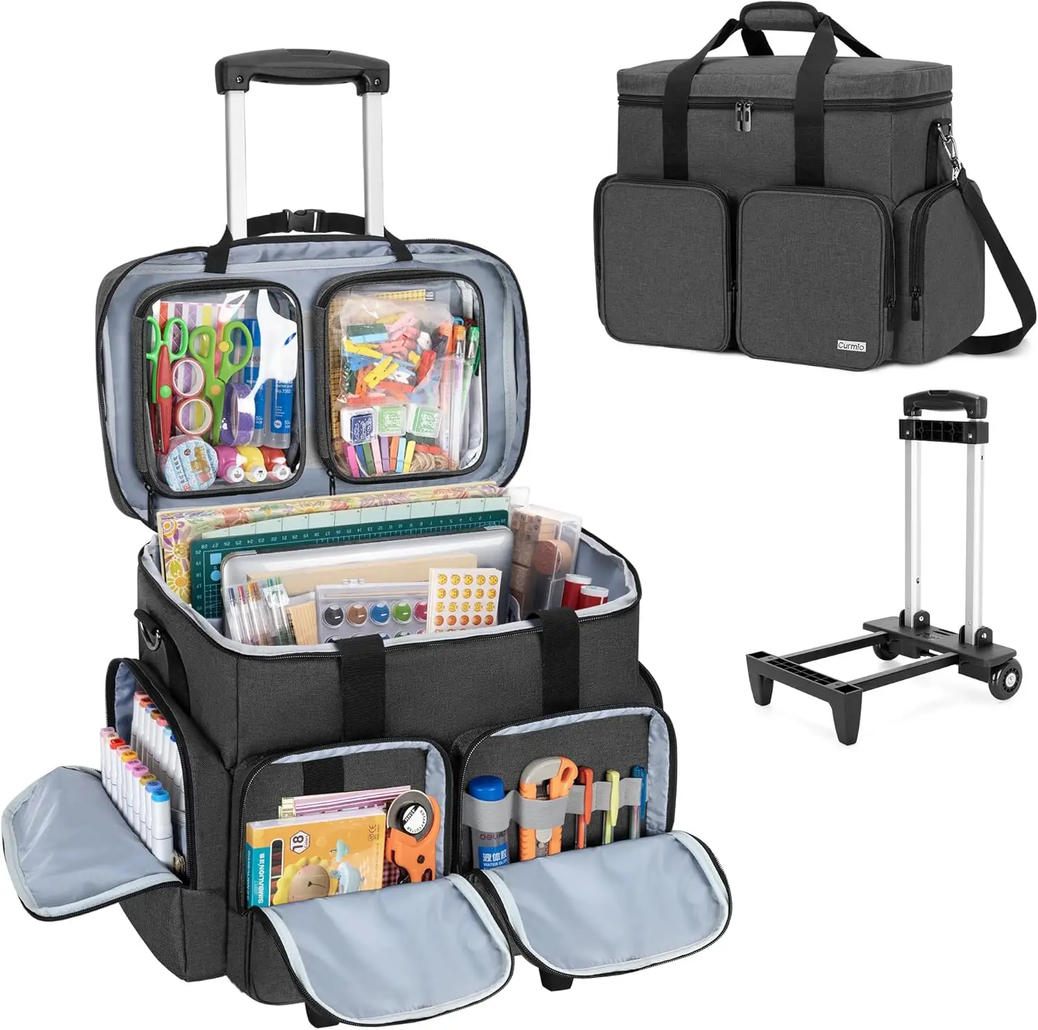 Rolling Scrapbook Tote on Wheels with Detachable Trolley, Craft Storage Bag, Black
Rolling Scrapbook Tote on Wheels with Detachable Trolley, Craft Storage Bag, Black
