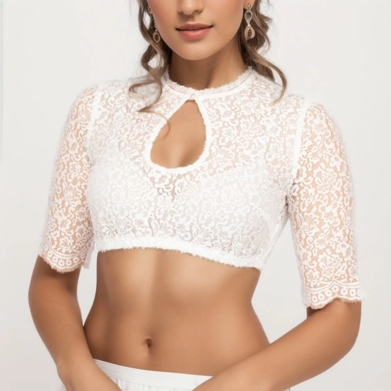 Bavarian Oktoberfest Women Half Sleeve Stand Neck Fashion Beautiful Sexy Lace Casual Solid Color Women's Blouse Beer Festival
Bavarian Oktoberfest Women Half Sleeve Stand Neck Fashion Beautiful Sexy Lace Casual Solid Color Women's Blouse Beer Festival