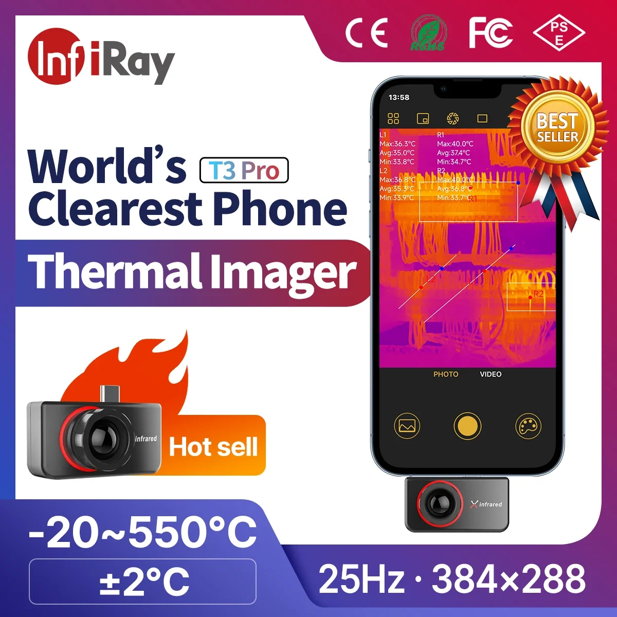 Thermography T3pro T3S Xinfrared InfiRay Thermal Camera Industrial Thermal Imaging Camera for Phones Android Type C Imager
Thermography T3pro T3S Xinfrared InfiRay Thermal Camera Industrial Thermal Imaging Camera for Phones Android Type C Imager