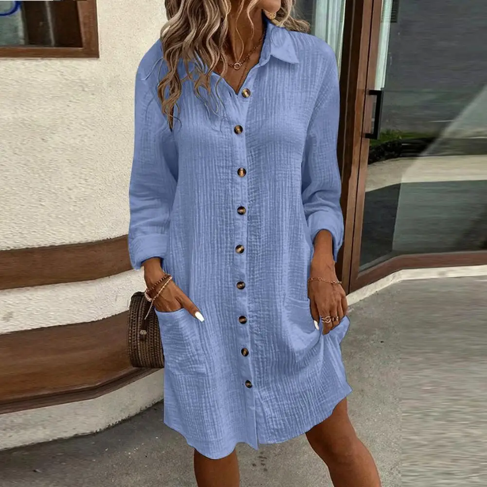 Women Dress Elegant Women's Shirt Dress with Turn-down Collar Single-breasted Design for Fall Spring for Office or Casual Wear
Women Dress Elegant Women's Shirt Dress with Turn-down Collar Single-breasted Design for Fall Spring for Office or Casual Wear