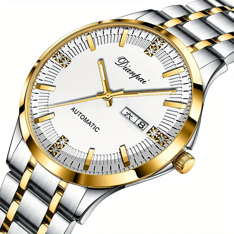 An elegant men's watch with a gold dual calendar, illuminated display, and sturdy steel strap, perfect for fashionable gentlemen
An elegant men's watch with a gold dual calendar, illuminated display, and sturdy steel strap, perfect for fashionable gentlemen